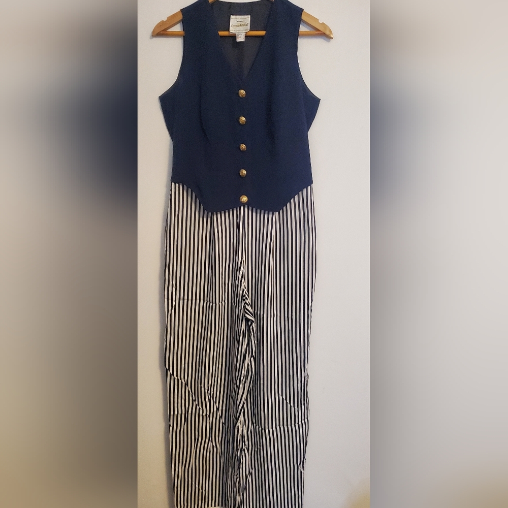 Vintage Joseph Ribkoff Nautical Sailor Wide Leg Jumpsuit 80s Navy White Size 8